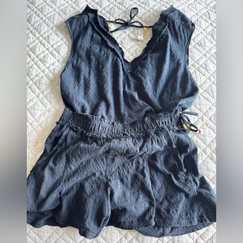 Anthropologie Black 2 Piece Romper Set